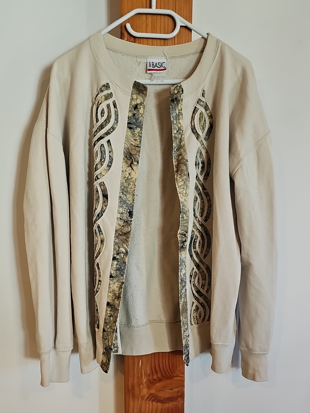 Women's Cream Open-Front Sweatshity Cardigan with Decorative Trim